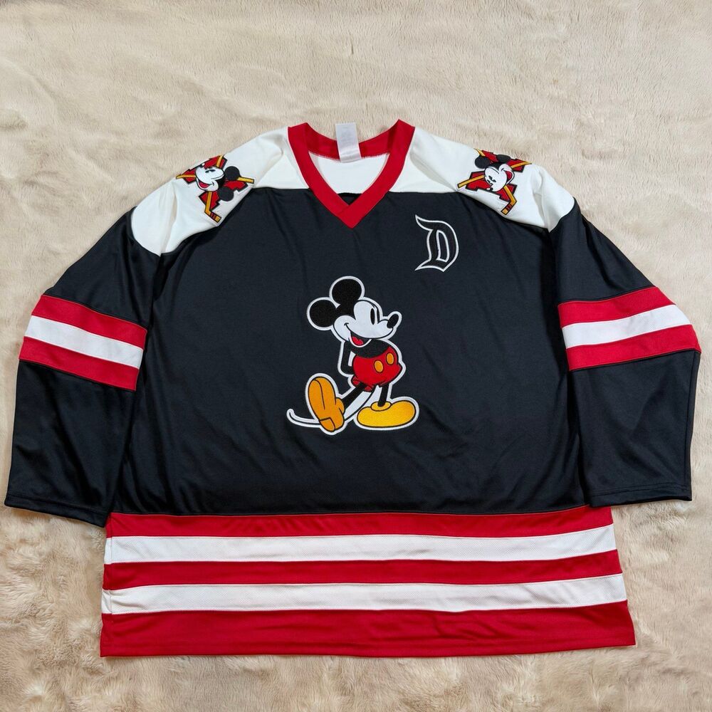Disney Parks Disneyland Mickey Mouse Red Black Hockey Jersey Adult XL